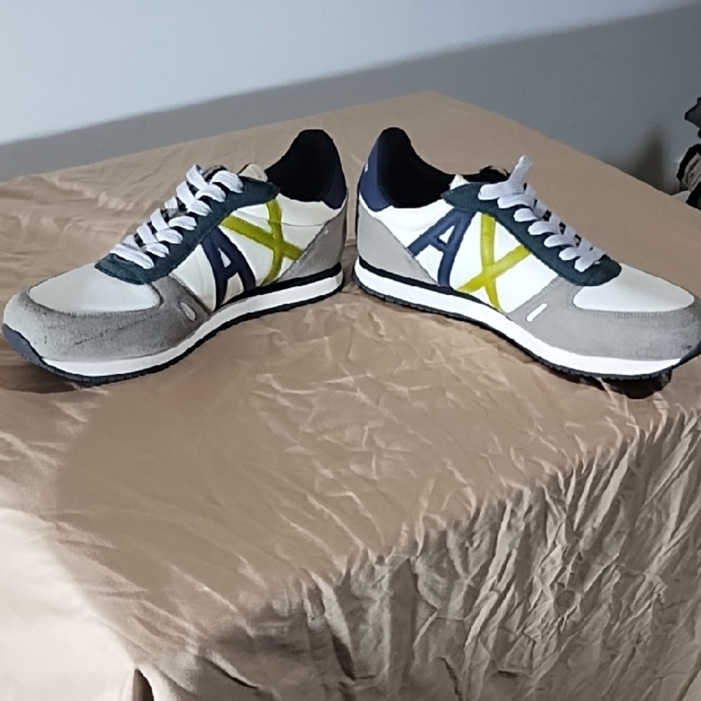 Armani Exchange Gray, White, and Yellow Sneakers